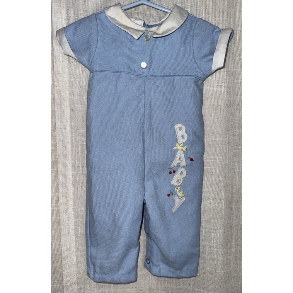 Vintage Disney Winnie The Pooh Made In USA Perma Prest Newborn Baby Blue Outfit
